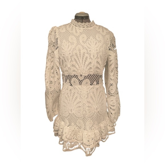 CHICWISH Endless Adoration White Crochet Mini Dress Long Sleeve Size L - Picture 11 of 11